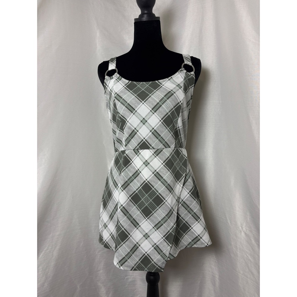 Plaid Skort Romper Women Size Medium Green White Excellent Y2K 90s Style